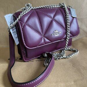 Coach CJ526 Mini Klare Puffy Diamond Quilt Crossbody Deep Berry Handbag Leather